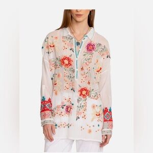 Johnny Was Audrey White Tunic Women's Embroidered Floral Long Sleeved Size Small